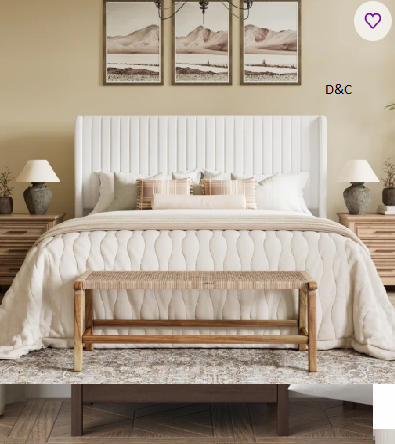 Candler Velvet Upholstered Platform Bed with Wingback Headboard and Wooden Slats