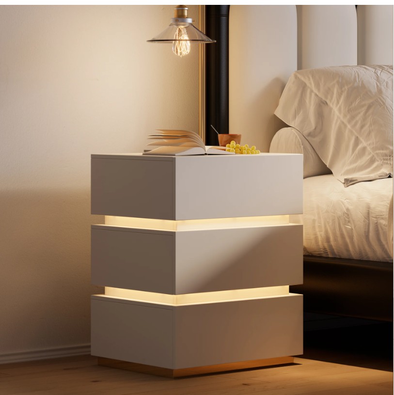 Lumio 3-Drawer LED Smart Nightstand with Light