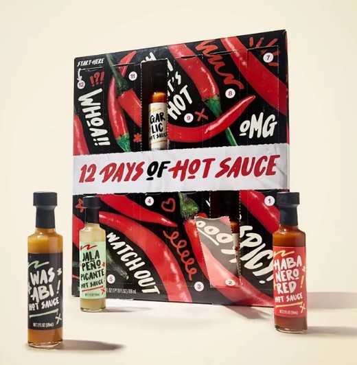 Holiday 12 Days of Hot Sauce Gift Box Advent Calendar, 12 Piece