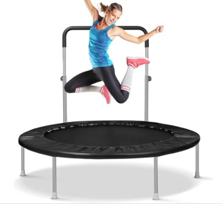 Lyromix 40Inch Mini Fitness Trampoline for Adults and Kids, Small Exercise Trampoline with Adjustable Handle for Indoor Outdoor Workout, Black