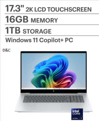 HP – OmniBook X – Copilot+ PC – 17.3″ 2K Touch-Screen Laptop – Intel Core Ultra 7 256V 2024 – 16GB Memory – 1TB SSD – Glacier Silver