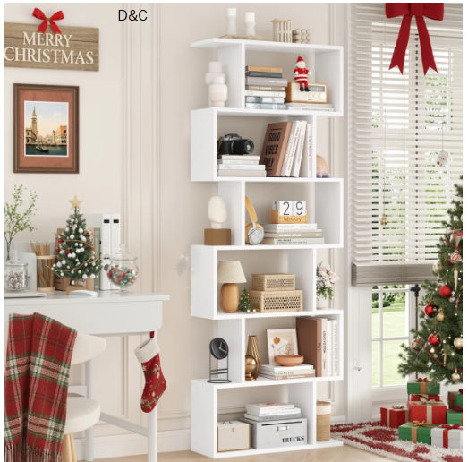 Hermoth 75” H X 27.6” W Tall Geometric Bookcase,6-Tier Storage Shelf, Contemporary Display Shelf