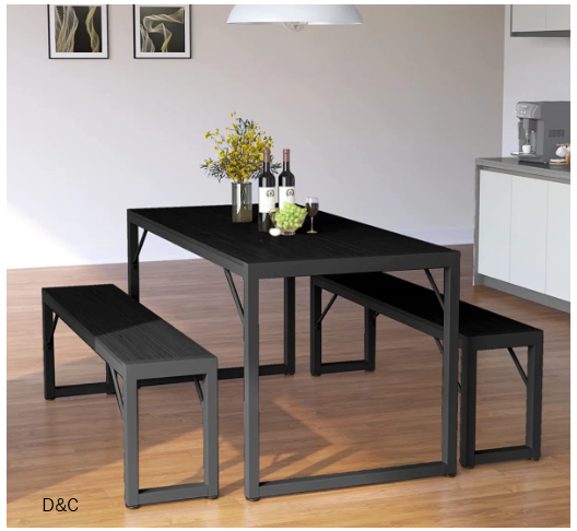 Ezzah 3-Piece Dining Set, Dining Table with 2 Benches for 4