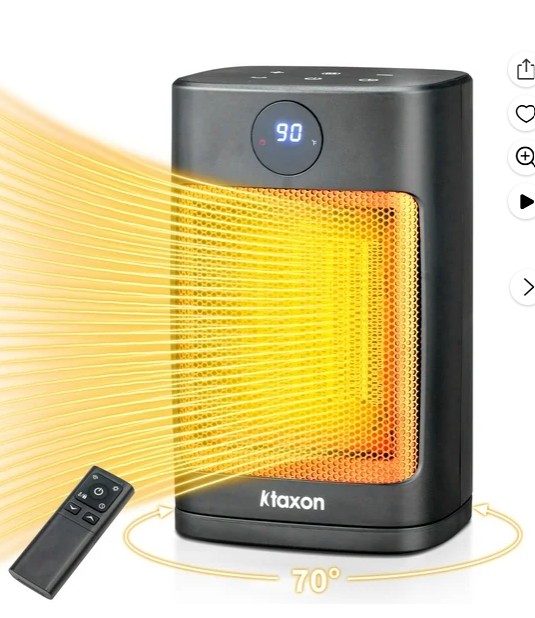 Ktaxon Space Heater, Portable Electric Heaters for Indoor Use with Thermostat and Remote, Digital Display, 12H Timer, 5 Mode, 1500W PTC Ceramic Fast Safety Heat for Office Bedroom Home