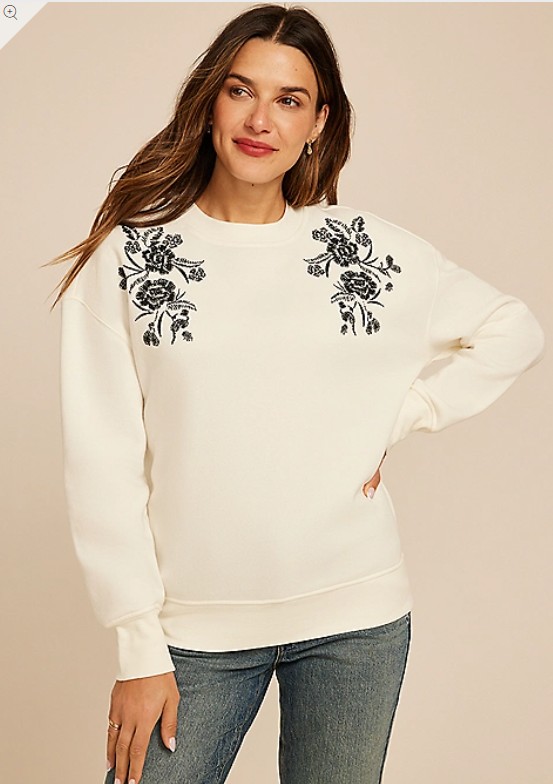 Studio Y Floral Embroidered Sweatshirt