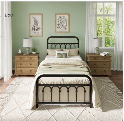 Vintage Style Metal Platform Bed Frame With Arch-Design Headboard And Footboard