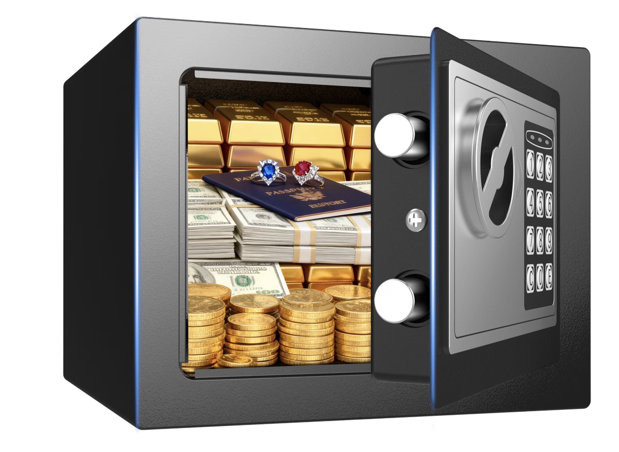 Electronic Digital Safe Box, 0.25 Cubic Feet Home Security Box for Office Hotel Business, Lock Box with Key Keypad for Cash Jewelry Black