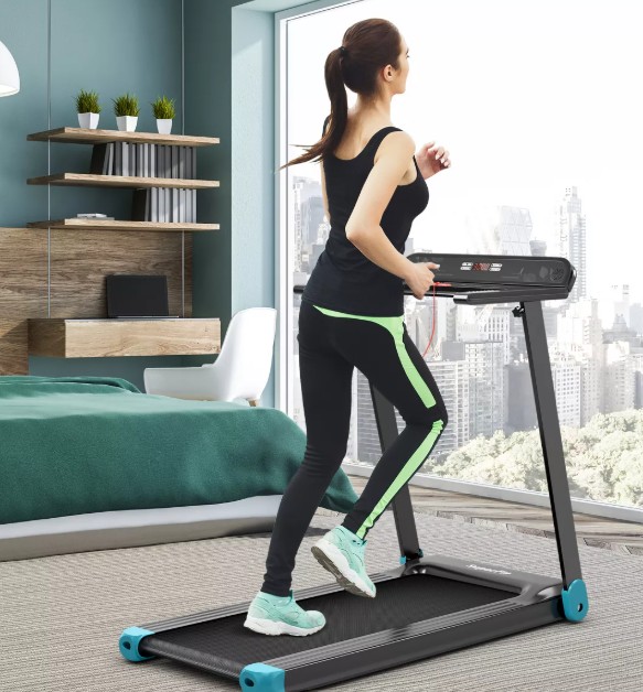 SuperFit Folding Electric Treadmill Compact Walking Running Machine w/APP Control Speaker