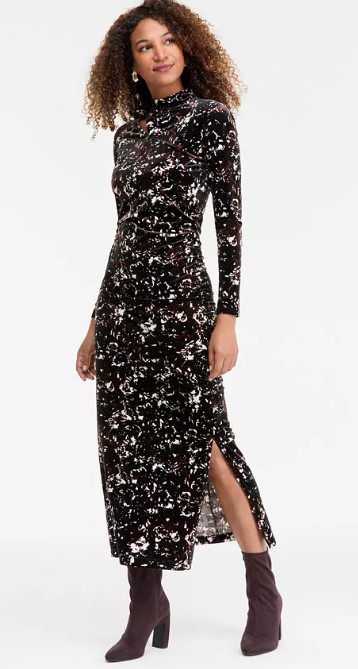 Women’s Velvet Shoulder Cutout Midi Dress