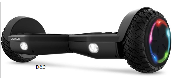 Jetson Spin All Terrain Hoverboard with LED Lights, Self-Balancing Hoverboard with Active Balance Technology, Range of Up to 7 Miles, Ages 12+, Black, JAERO-BLK