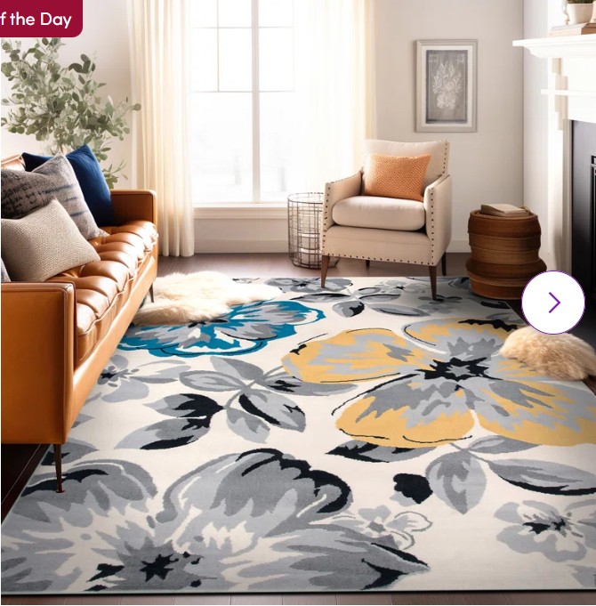 Modern Floral Cream/Yellow/Blue Performance Area Rug
