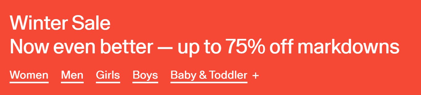 GAP Winter Sale! Upto 75% OFF Get Extra 50% Off at Checkout!!