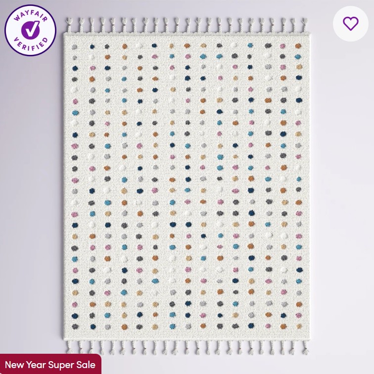 Weishaar Polka Dot Tasseled Shag Kids Nursery Ivory Rug