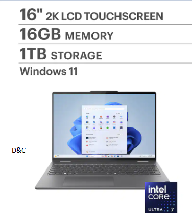Lenovo – Yoga 7i 2-in-1 16″ 2K Touchscreen Laptop – Intel Core Ultra 7 155U 2023 – 16GB Memory – 1TB SSD – Storm Grey