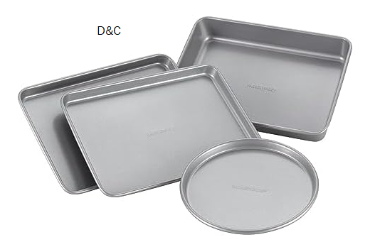 Farberware Bakeware Steel Nonstick Toaster Oven Pan Set, 4-Piece Baking Set, Gray