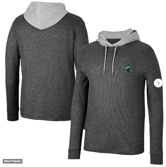 Michigan State Spartans Colosseum Ballot Waffle-Knit Thermal Long Sleeve Hoodie T-Shirt – Black