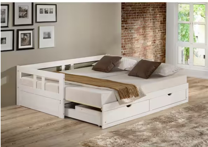 Melody White Twin to King Bed with Under Bed Storage