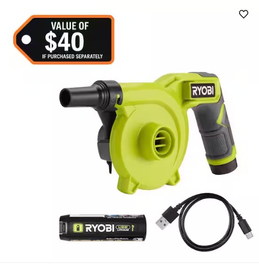 USB Lithium Cordless High Volume Inflator Kit with USB Lithium 2.0 Ah Battery and Charging Cable