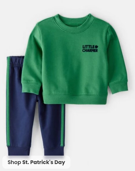 Baby Boy St.Patrick’s Day Charmer 2-Piece Long-Sleeve Tee & Pant Set – Green