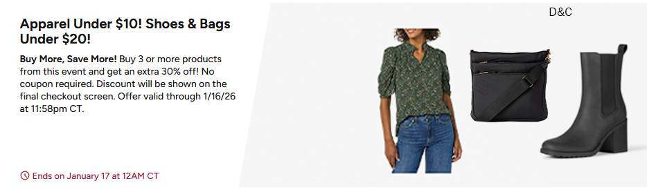 Apparel Under $10! Shoes & Bags Under $20!