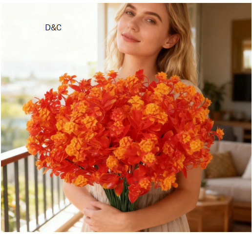 8PCS Faux Spring Plastic Flowers Artificial Plants Shrubs Fake UV Resistant Greenery For Bedroom