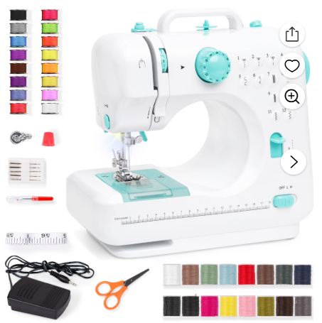 Best Choice Products 6V Portable Sewing Machine, 42-Piece Beginners Kit w/ 12 Stitch Patterns – Gray/White
