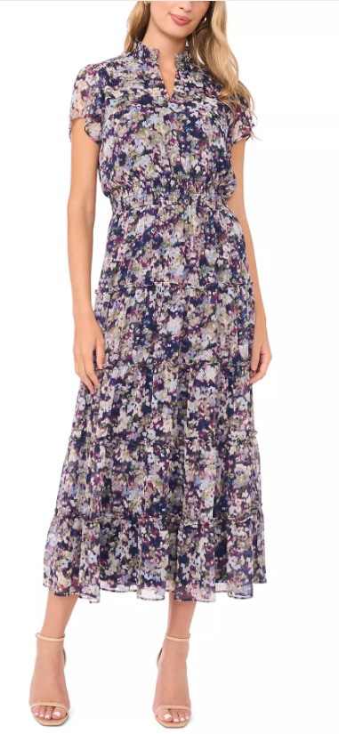 Women’s Short-Sleeved Tiered Midi Dress