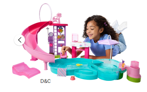 Barbie Dream Pool Playset with Slide & Bubbling Hot Tub, 20+ Accessories Including Pet, Floaties & More