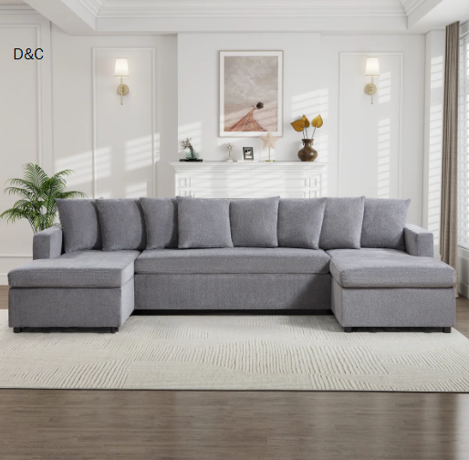 122” Wide Modern Soft Microfiber Upholstered Sectional Sofa With Pillow Backrests