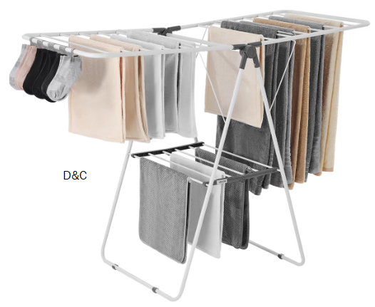 Clothes Drying Rack, 2-Tier Foldable Laundry Dryer Rack with Sock Clips & 31 Dry Rods