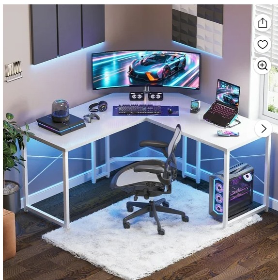 Casacomoda Computer Desk L Shaped, 51 Inch Reversible L Shaped Desk, Gaming Desk, Home Office Desk, Carbon Fiber White