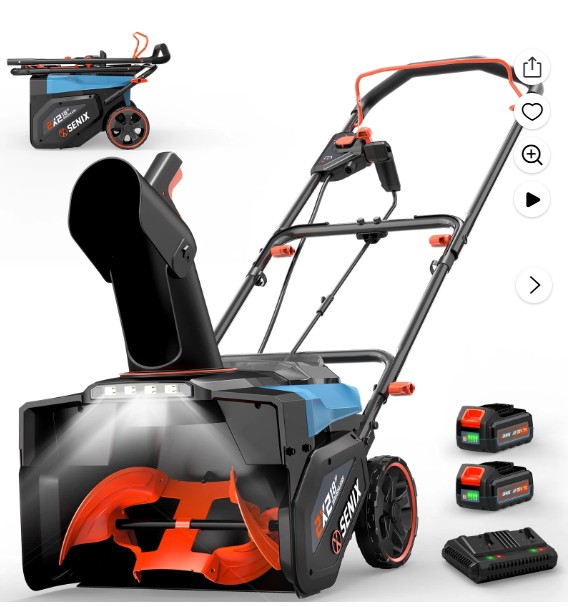SENIX 40V 18-inch Cordless Snow Blower with 2 x 5.0Ah Batteries, Brushless Motor, 8-inch Clearing Depth, 33ft Throw Distance, Variable Speed, LED Light, Includes Dual-Port Fast Charger, STX2-M