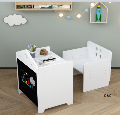 LOVSON hildren’s Table and Chair Set, Toddler Activity Table and Step Stool with Chalkboard, 3-Position Height Adjustable, for 1-3 Years Old,white