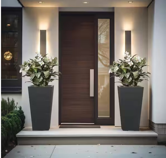 Large & Tall 27.57 in. High Square Charcoal Black Plastic Planter Pots for Indoor/Outdoor Plants (Set of 2)