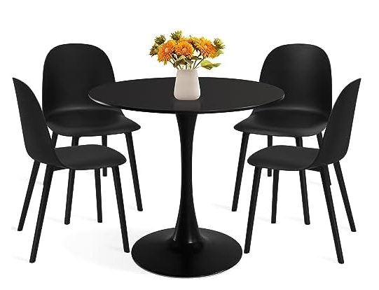 Mid Century Modern Round Dining Table Set for 4 with Chairs in Dining Room