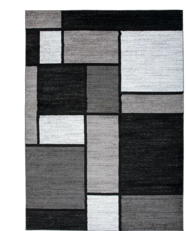 Astika Woven Geometric Gray/White/Black Area Rug – Modern Polypropylene Carpet for Living Room, Bedroom, or Office