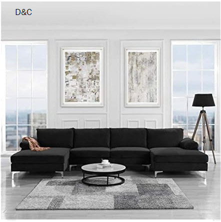 Casa Andrea Milano Modern Large Velvet Fabric U-Shape Sectional Sofa, Double Extra Wide Chaise Lounge Couch