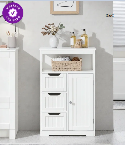 Brigit Free-Standing Bathroom Cabinet with Adjustable Shelf, 3 Drawers and a Niche