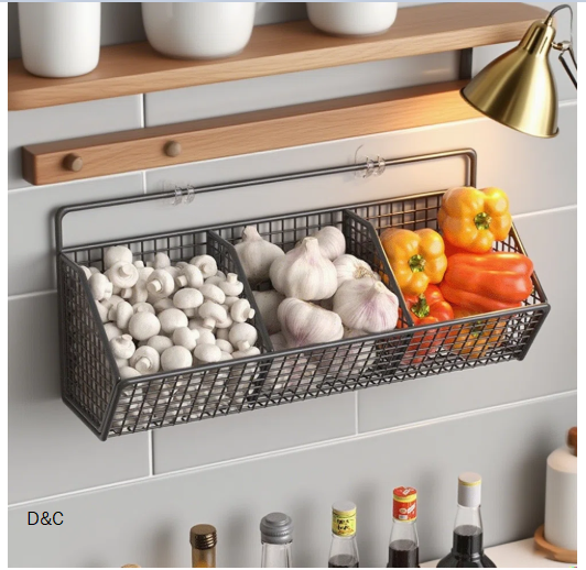 3 Grids Ginger Garlic Storage Kitchen Rack Punch-Free Wall Mount