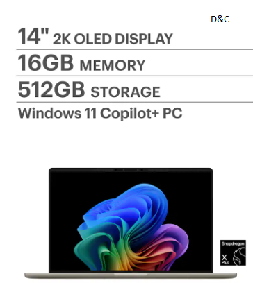 ASUS – Zenbook A14 14″ FHD+ OLED Laptop – Copilot+ PC – Snapdragon X Plus – 16GB RAM – 512GB SSD – Zabriskie Beige