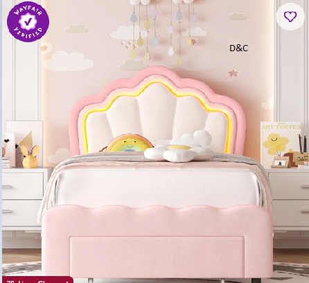 Avalie Upholstered LED Kids Bed with Drawer & Adjustable Headboard