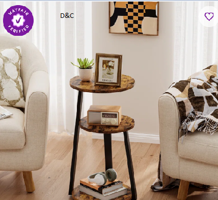 Vernestine Round End Table Side Table with 3-Tier Shelves