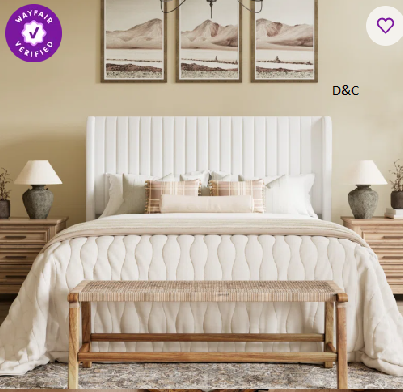Candler Velvet Upholstered Platform Bed with Wingback Headboard and Wooden Slats