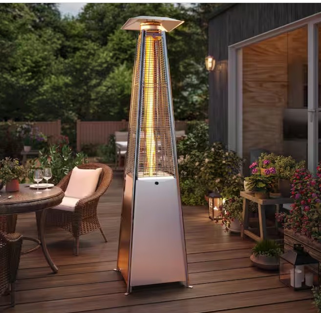 48,000 BTU Stainless Steel Pyramid Patio Flame Propane Gas Patio Heater with Wheels