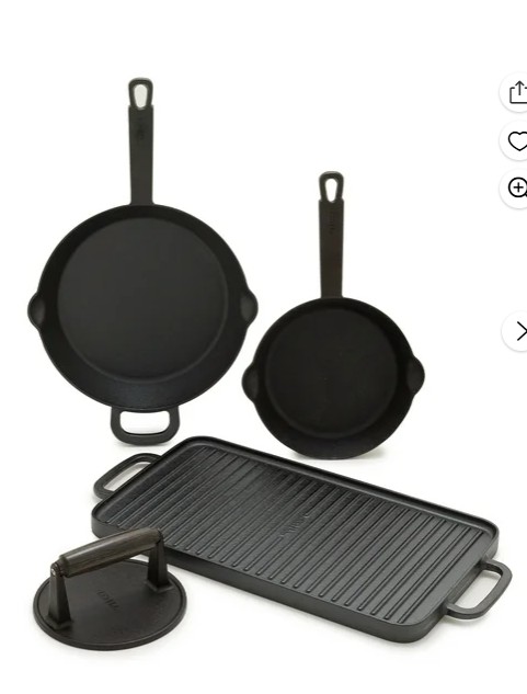 Bobby Flay by GreenPan – 4-Piece Pre-Seasoned Cast Iron Skillet Cookware Set, Black