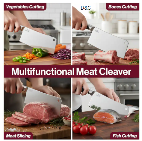 Lux Decor Collection – 7-Inch Stainless Steel Meat Cleaver Heavy-Duty Kitchen Chopper – Black