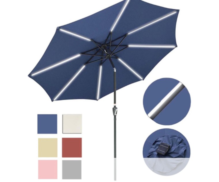 Yescom Solar Umbrella w/ Lights Tilt Market Umbrella 10ft 8-Rib -Choose Color
