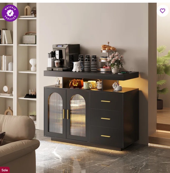 Katracy 39.37” Sideboard Cabinet with RGB LED Lights, Wireless Charging, USB Ports & Motion Sensor