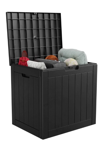EasyUp 30 Gallon Resin Deck Box, Lockable Patio Outdoor Storage Box for Furniture, Garden Tools and Tools Storage, Waterproof Outside Storage Boxes(Black)