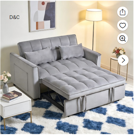 Gewnee Light Grey 52.75 Inch Convertible Sleeper Sofa Bed with Adjustable Backrest, Storage Pocket & Solid Wood Frame for Living Room